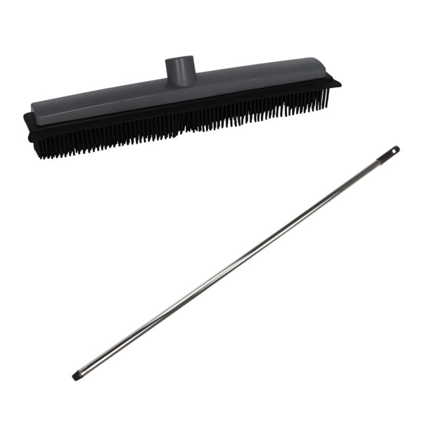 Rubberen bezem - L120 cm - rubber/chroom - zilver - kappersbezem - binnen