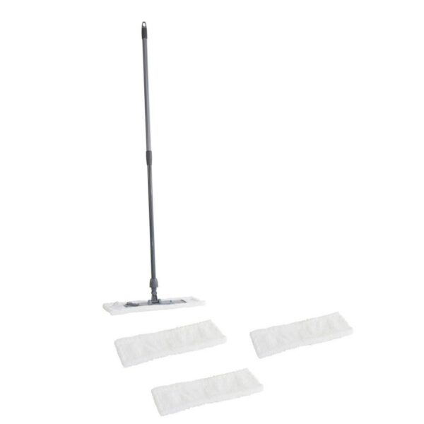 Vloermopset met telescoopsteel - en 4x microvezelmop / vlakmop - 45 x 15 cm