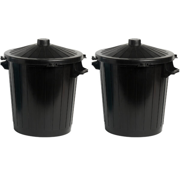 Cosy & Trendy Vuilnisbak/afvalemmer met deksel - 2x - 50 liter - zwart - 55 x 49 x 55 cm