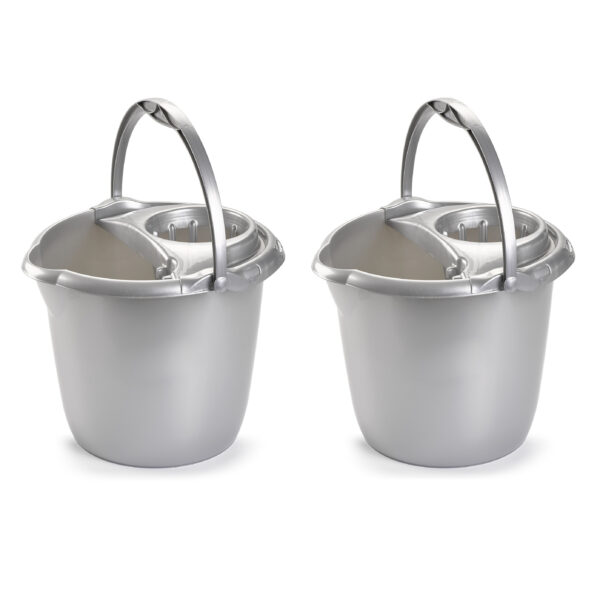 PlasticForte Dweilemmer - 2x - 15L - zilver grijs - mopemmer - 38 cm -