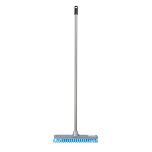 Brumag Luiwagen/schrobber 28 cm - Steel 120 cm - kunststof - grijs/blauw - harde schrobborstel