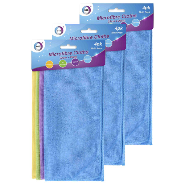 Microvezel doekjes - 12x stuks - kleuren mix - schoonmaak doekjes - 23 x 23 cm