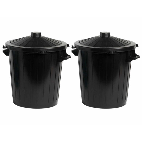 Vuilnisbak/prullenbak emmer met deksel - 2x - 80 liter - Zwart - 51 x 65 cm - kunststof