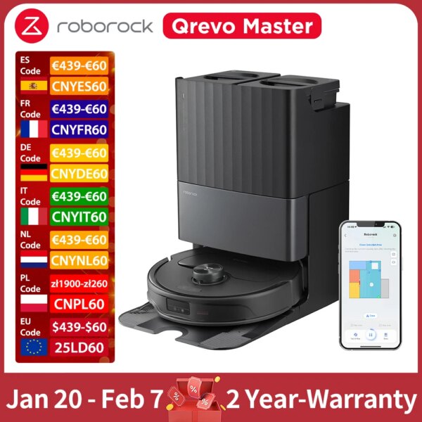 Roborock Qrevo Meester Robot Vacuüm En Dweil 10000Pa Zuig Flexiarm Ontwerp Auto Schone Video En