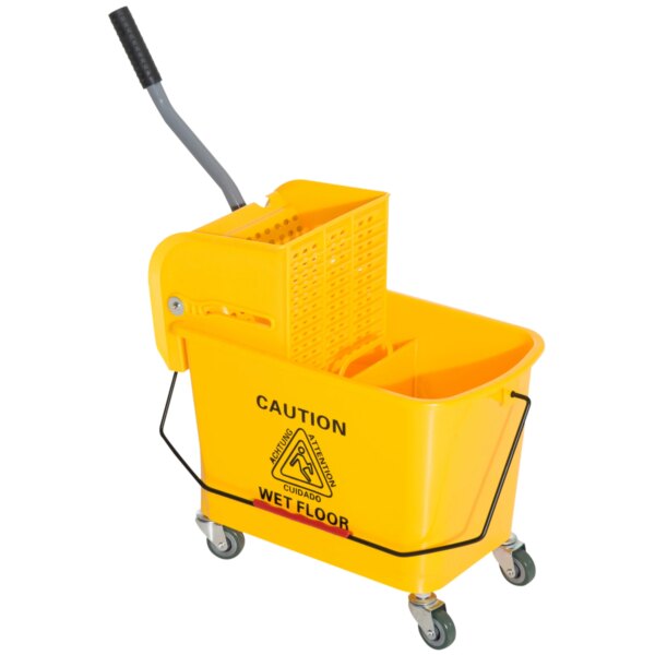 Homcom Professionele Mop Emmer 20l Met Wielen Dweil Emmer Water Separator 60X27X70.5Cm Geel